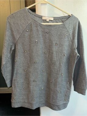 LOFT Gray Jeweled Knit Top